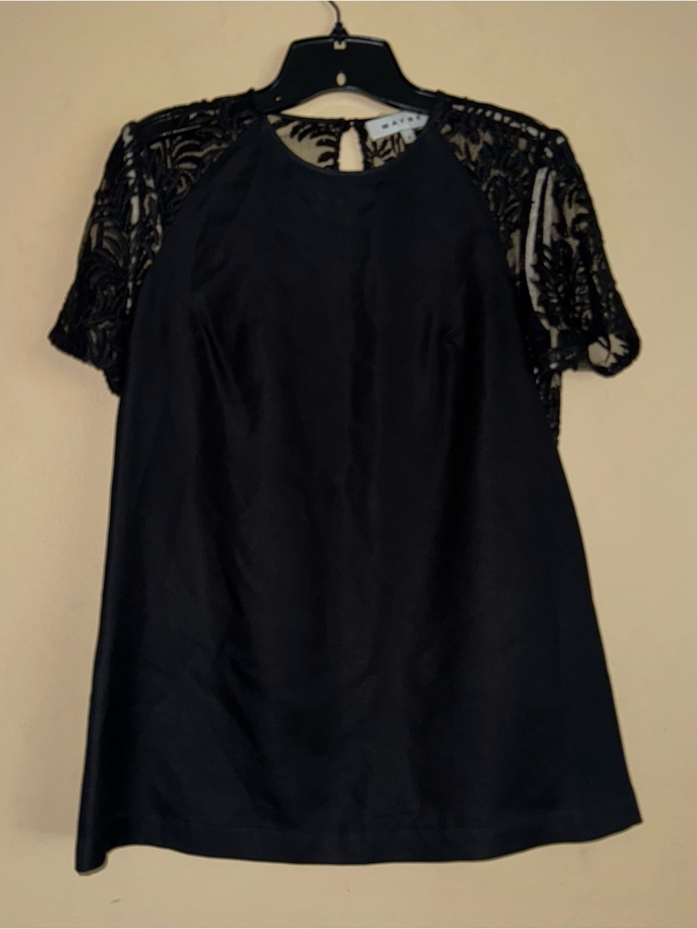 WAYNE Black Sheer Lace Back Silk / Wool Blouse Top Size 4